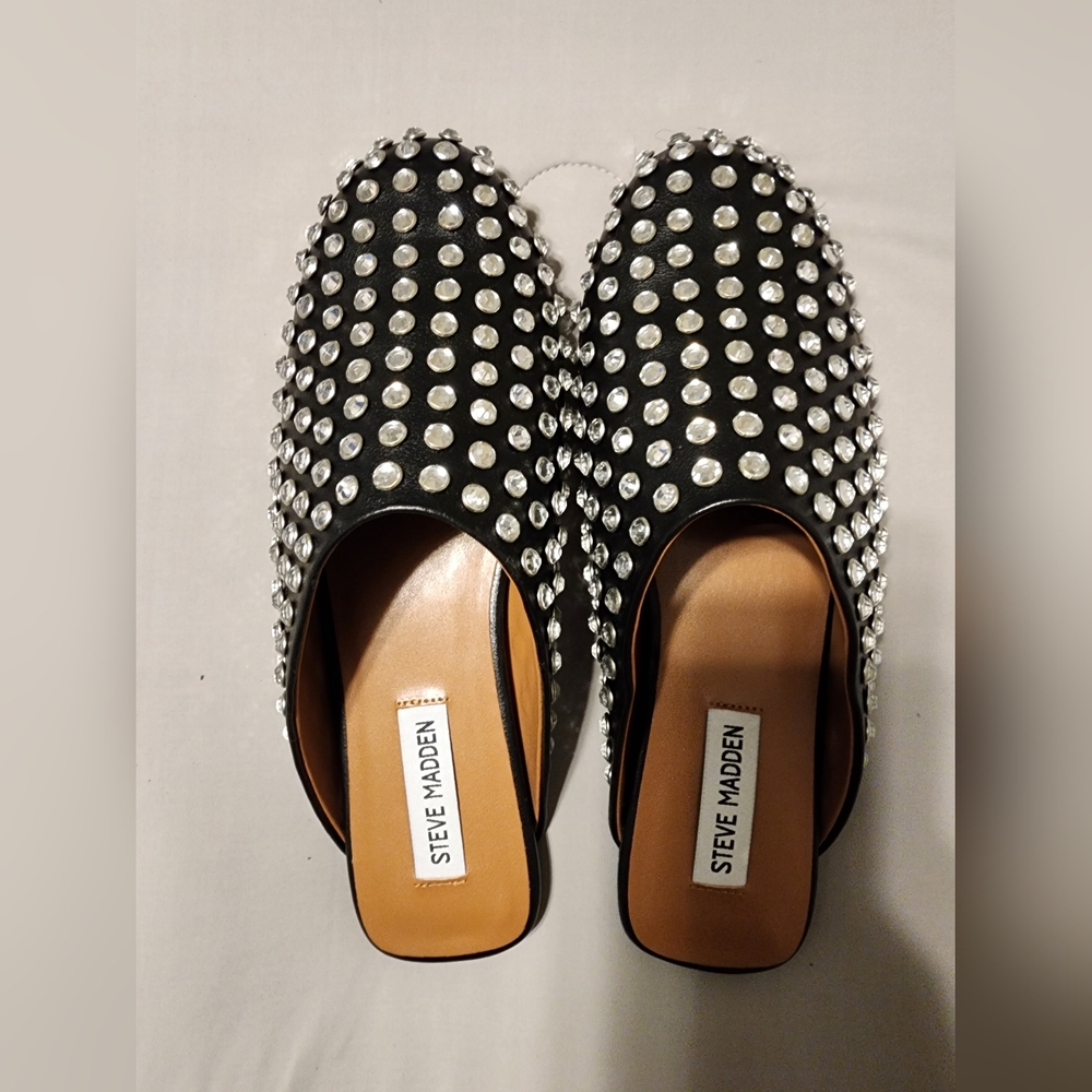 Steve Madden Black Studded Mules with Silver Accents